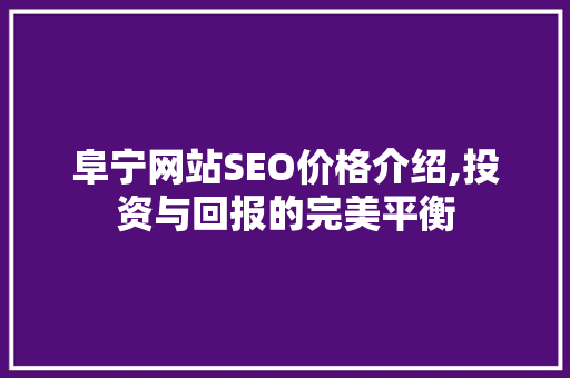 阜宁网站SEO价格介绍,投资与回报的完美平衡