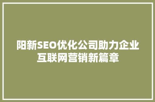 阳新SEO优化公司助力企业互联网营销新篇章