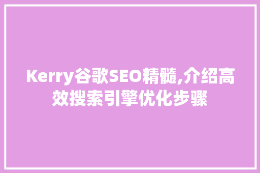 Kerry谷歌SEO精髓,介绍高效搜索引擎优化步骤