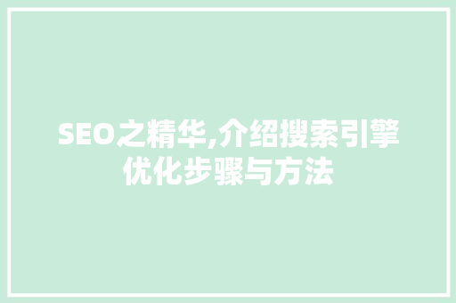 SEO之精华,介绍搜索引擎优化步骤与方法