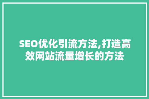 SEO优化引流方法,打造高效网站流量增长的方法