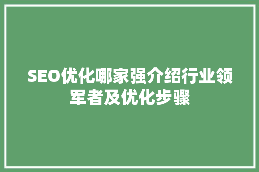 SEO优化哪家强介绍行业领军者及优化步骤