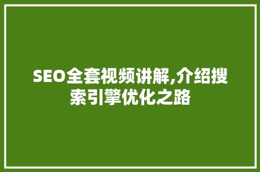SEO全套视频讲解,介绍搜索引擎优化之路