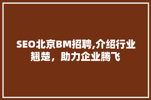 SEO北京BM招聘,介绍行业翘楚，助力企业腾飞