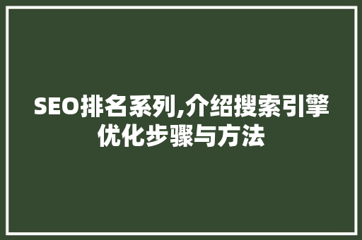 SEO排名系列,介绍搜索引擎优化步骤与方法