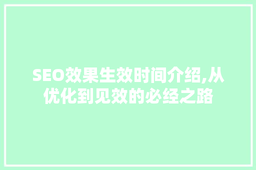 SEO效果生效时间介绍,从优化到见效的必经之路