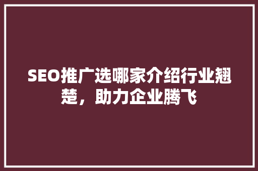 SEO推广选哪家介绍行业翘楚，助力企业腾飞