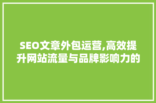 SEO文章外包运营,高效提升网站流量与品牌影响力的秘密武器