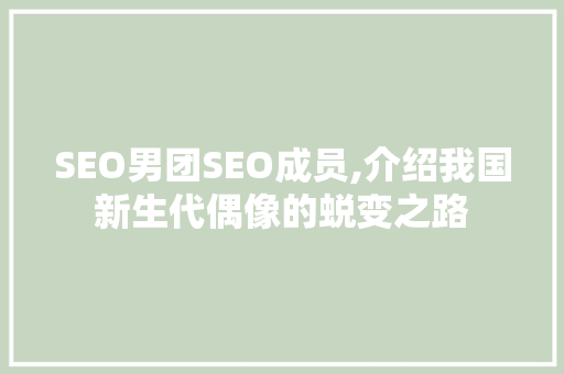 SEO男团SEO成员,介绍我国新生代偶像的蜕变之路