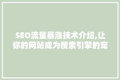 SEO流量暴涨技术介绍,让你的网站成为搜索引擎的宠儿