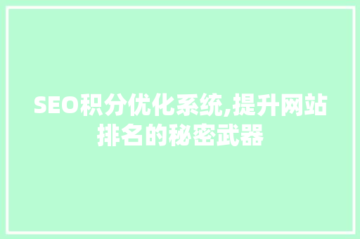 SEO积分优化系统,提升网站排名的秘密武器