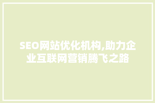 SEO网站优化机构,助力企业互联网营销腾飞之路