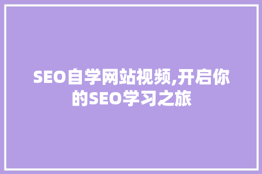 SEO自学网站视频,开启你的SEO学习之旅