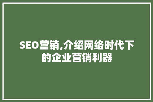 SEO营销,介绍网络时代下的企业营销利器