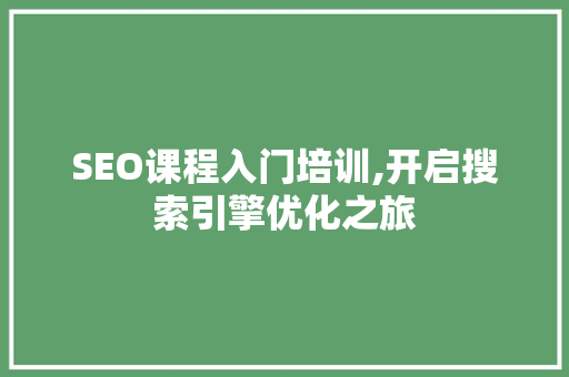 SEO课程入门培训,开启搜索引擎优化之旅