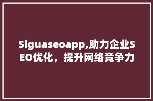 Siguaseoapp,助力企业SEO优化，提升网络竞争力