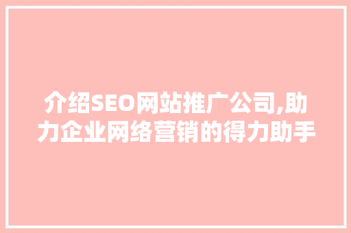 介绍SEO网站推广公司,助力企业网络营销的得力助手
