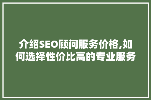 介绍SEO顾问服务价格,如何选择性价比高的专业服务