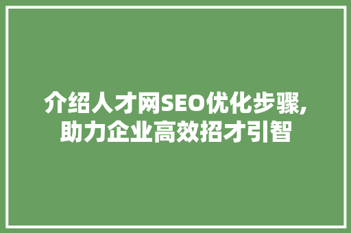 介绍人才网SEO优化步骤,助力企业高效招才引智