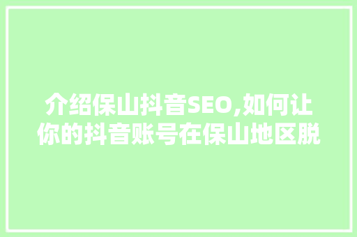 介绍保山抖音SEO,如何让你的抖音账号在保山地区脱颖而出