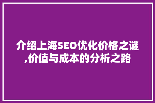 介绍上海SEO优化价格之谜,价值与成本的分析之路