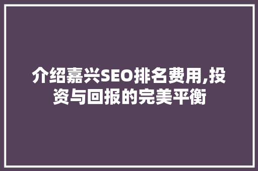 介绍嘉兴SEO排名费用,投资与回报的完美平衡