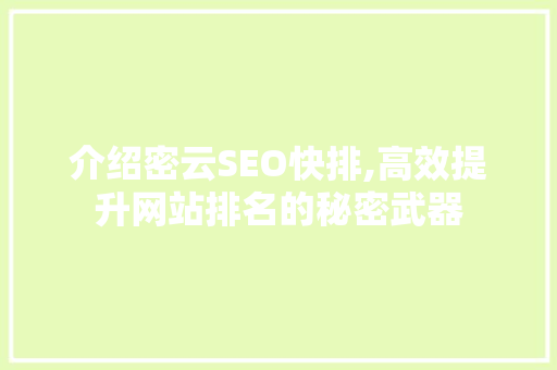 介绍密云SEO快排,高效提升网站排名的秘密武器