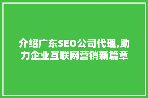 介绍广东SEO公司代理,助力企业互联网营销新篇章