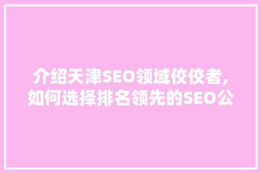 介绍天津SEO领域佼佼者,如何选择排名领先的SEO公司