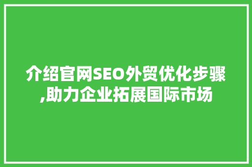 介绍官网SEO外贸优化步骤,助力企业拓展国际市场