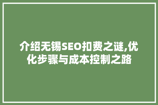 介绍无锡SEO扣费之谜,优化步骤与成本控制之路