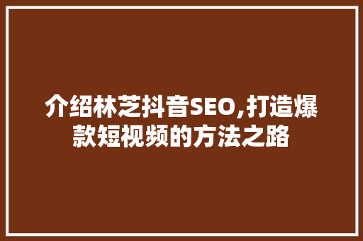 介绍林芝抖音SEO,打造爆款短视频的方法之路