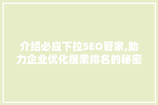 介绍必应下拉SEO管家,助力企业优化搜索排名的秘密武器