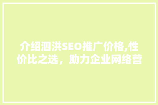介绍泗洪SEO推广价格,性价比之选，助力企业网络营销腾飞