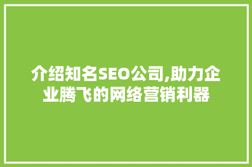 介绍知名SEO公司,助力企业腾飞的网络营销利器