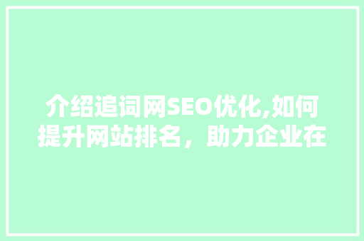 介绍追词网SEO优化,如何提升网站排名，助力企业在线营销