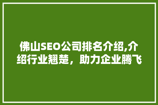 佛山SEO公司排名介绍,介绍行业翘楚，助力企业腾飞