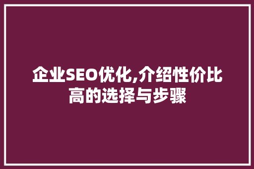 企业SEO优化,介绍性价比高的选择与步骤