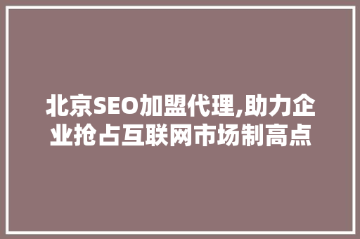 北京SEO加盟代理,助力企业抢占互联网市场制高点