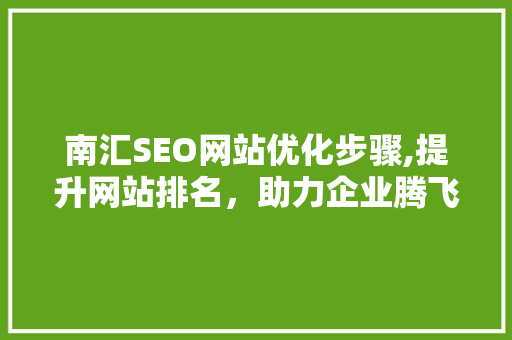 南汇SEO网站优化步骤,提升网站排名，助力企业腾飞