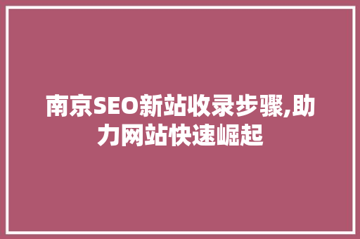 南京SEO新站收录步骤,助力网站快速崛起