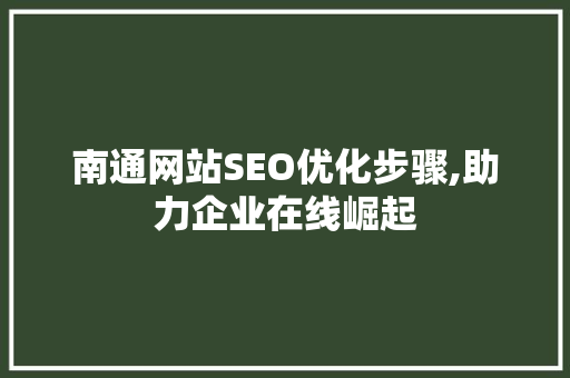 南通网站SEO优化步骤,助力企业在线崛起