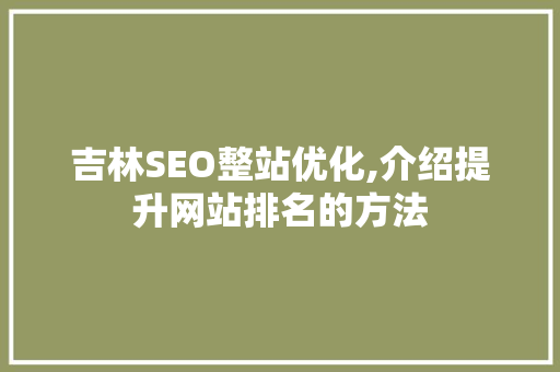 吉林SEO整站优化,介绍提升网站排名的方法