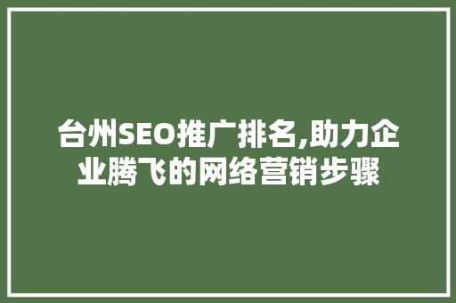 台州SEO推广排名,助力企业腾飞的网络营销步骤