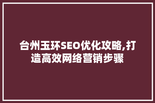 台州玉环SEO优化攻略,打造高效网络营销步骤