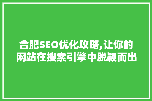 合肥SEO优化攻略,让你的网站在搜索引擎中脱颖而出