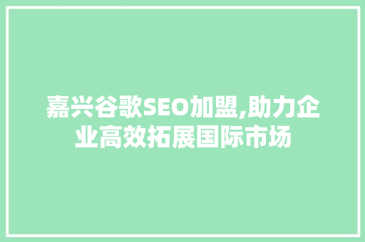 嘉兴谷歌SEO加盟,助力企业高效拓展国际市场