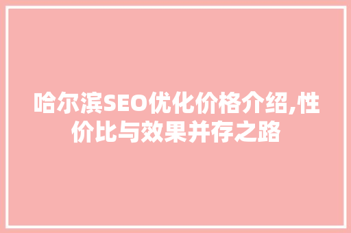 哈尔滨SEO优化价格介绍,性价比与效果并存之路