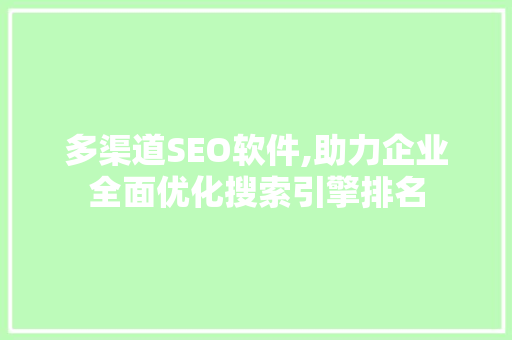 多渠道SEO软件,助力企业全面优化搜索引擎排名