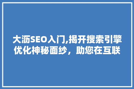大沥SEO入门,揭开搜索引擎优化神秘面纱，助您在互联网浪潮中乘风破浪